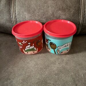 Tupperware Red and Blue Cartoon Mini Canisters. New